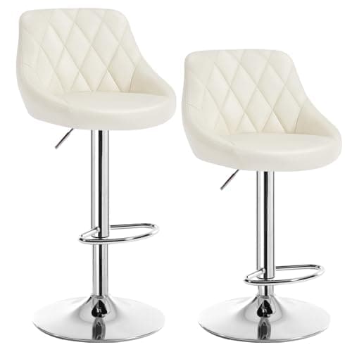 Image of WOLTU Bar Stools Set of 2 Breakfast Bar Chairs Height Adjustable Dining Kitchen Island Stools with Metal Footrest & Base, Faux Leather Cream