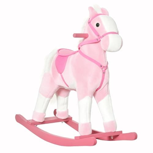 Image of HOMCOM Baby Rocking Horse Plush Ride on Animals Rocker with Sound Handle Grip for Kids 3-6 Years - Pink