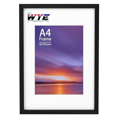 Image of wyewye A4 Frame Wooden Photo Frames with A5 Mount, A4 Picture Frames with Stand Tabletop or Wall Hanging, A4 Black Frame Poster Frame with Plexiglass Window, Black