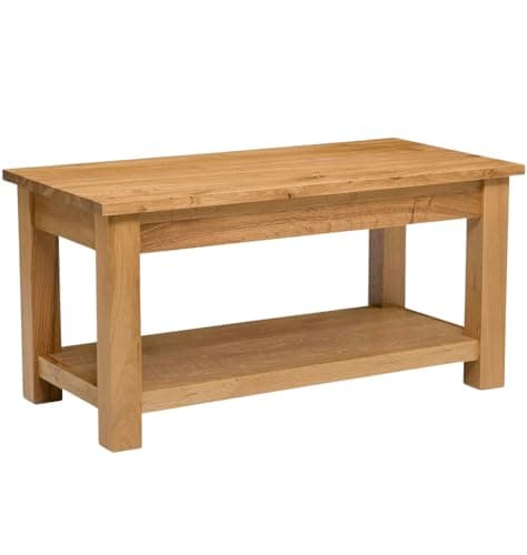 Image of Hallowood Furniture Waverly Oak Large Coffee Table with Lower Storage Shelf, Solid Wooden Centre Table, Light Oak Furniture Piece Ideal for Living Rooms and Lounge Spaces