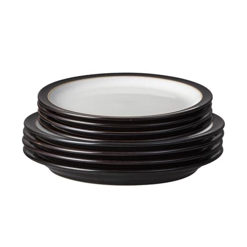 Image of Denby - Elements Dinner & Lunch Plate 8 Piece Set - Black Glaze, Dishwasher Safe 4 x Medium & Large Plates - Microwave & Oven Proof Stoneware Lunch & Dinner Dishes - Chip Resistant for Everyday Use
