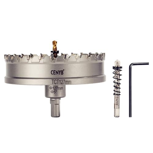 Image of CENYB 5" (127mm) Tungsten Carbide Tipped Hole Saw with 2Pcs Titanium-Plated Pilot Drill Bits for Hard Metal,Stainless Steel,Iron,Aluminum Alloy,Wood and Plastic