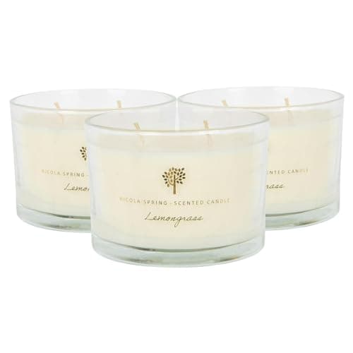 Image of Nicola Spring Lemongrass Scented Candle - 350g - Pack of 3-38 Hour Burning Time Natural Soy Wax Double Wick Candles Relaxing Fragrance Aromatherapy Gift Set