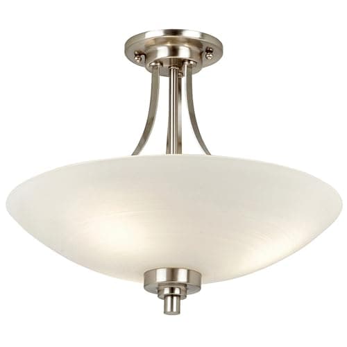 Image of National Lighting Kaden Decorative Satin Chrome Finish E27 LED Compatible Semi Flush Ceiling Light with White Lined Painted Shade