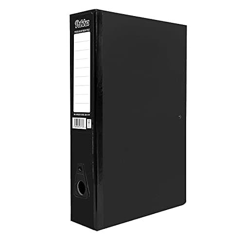 Image of Pukka Foolscap A4 Glossy Box Files with Document Clip & Push Lock School Work Office 70mm Spine File Organiser (Black)