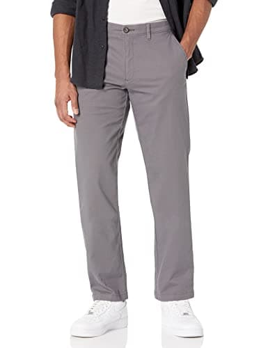 Image of Amazon Essentials Men's Straight-Fit Casual Stretch Chino Trousers, Charcoal, 33W / 30L