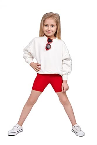 Image of hi!mom School Short Leggings for Girls Cotton Rich 1/2 Length Shorts for School Uniform I Over-Knee Baby Kids Cotton Legggings Dancing School Elastic Soft Short Pants, 2-13 Years Red
