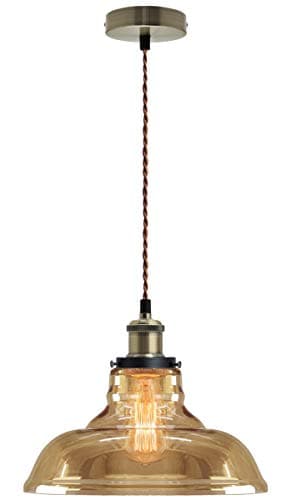 Image of Long Life Lamp Company Modern Vintage Industrial Glass Bowl Pendant Light Shade Smoked Antique Brass Retro Loft Iconic M0-83-F