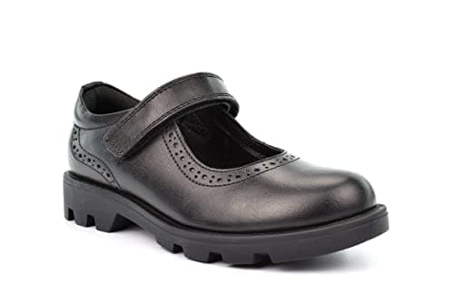 Image of Girls Leather School Shoe Girls School ShoGirls Memory Foam School Shoes Girls Touch Fastening School Shoes Girls T-Bar School Shoes Genuine Real Leather Upper (Small Fit Buy 1 Size Up) 4 UK Black