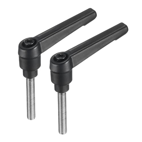 Image of sourcing map 2pcs Adjustable Clamping Lever Handle M6 x 35mm Metric 304 Stainless Steel Male Threaded Stud Hand Knobs Push Button Ratchet Rotating Screw Handles Bolts with Locking Lever Black