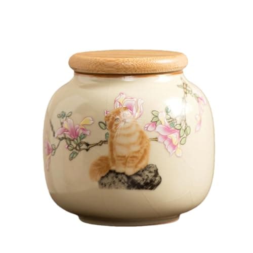 Image of Fire Kirin 9oz Small Ceramic Tea Canister with Airtight Lid - Adorable Animal Design Storage Jar for Loose Leaf Tea, Coffee, Sugar, Cookies - Decorative Kitchen & Pantry Organizer (Cat-C)
