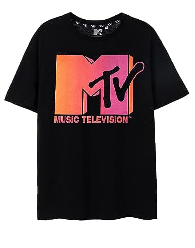 Image of MTV Adults T-Shirt in Black | Ombre Music Retro Short Sleeve Black Graphic Tee | Music Television Stylish and Comfortable Retro Grey Top | 90s Nostalgic Merchandise Gift for Men and Women