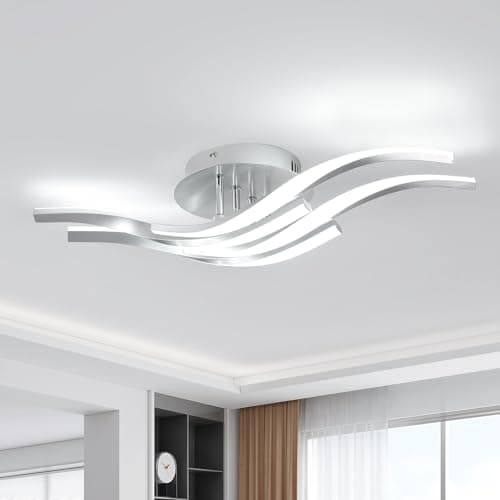 Image of Dorlink Modern Led Ceiling Light,4 Built-in Wave Led Boards Design Ceiling Lamps,32W 6500k Neutral Light Chandelier,60cm Silver Ceiling Lighting for Living Room Bedroom Kitchen Hallway Office