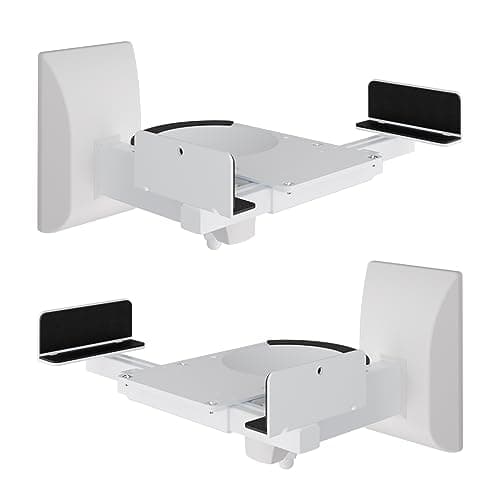 Image of suptek Dual Side Clamping Bookshelf Speaker Wall Mounting Bracket Adjustable for Large Surrounding Sound Speakers, Hold up to 25kgs Each White SPM201W (2 Packs)