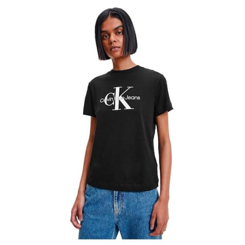 Image of Calvin Klein Jeans Women Short-Sleeve T-Shirt Core Monologo Crew Neck, Black (Ck Black), L