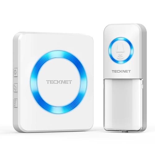 Image of TECKNET Wireless Doorbell, IP65 Waterproof Plug in Doorbell with Battery Operated Push Button, Door Bells Wireless Cordless Door Chime Kit, up to 400m Long Range, 60 Chimes and Blue LED Flash(White)