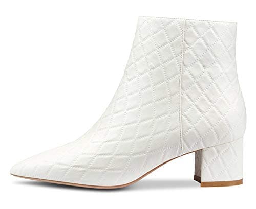 Image of Castamere Women's Boots Chunky Block Heel Ankle Boots Zippers Booties 2IN Mid Heel White Cream Pu Shoes UK 6.5