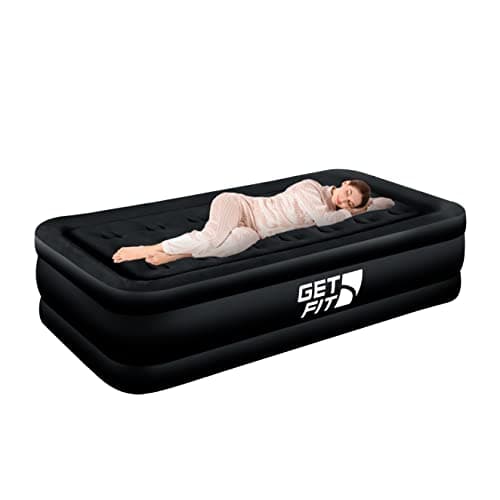 Image of Get Fit Air Bed with Built In Electric Pump - Premium Single Size - Blow Up Bed with Free Pillow - Elevated Inflatable Air Mattress for Outdoor, Camping, Tents - Black Mono