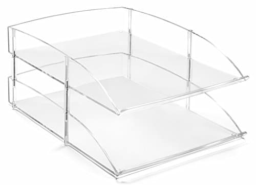Image of OSCO Clear Acrylic Double Letter Tray, 2 Trays with Risers, Stackable File Organiser, A4 Paper Storage, Office Desk Document Sorter, Paperwork Filing, Modern Home Office, H15 x W25.5 x D35.5 cm