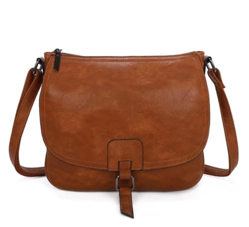 Image of Vintage Style Crossbody Saddle Bag, Women's Shoulder Bag,. Adjustable Shoulder Strap (Brown)