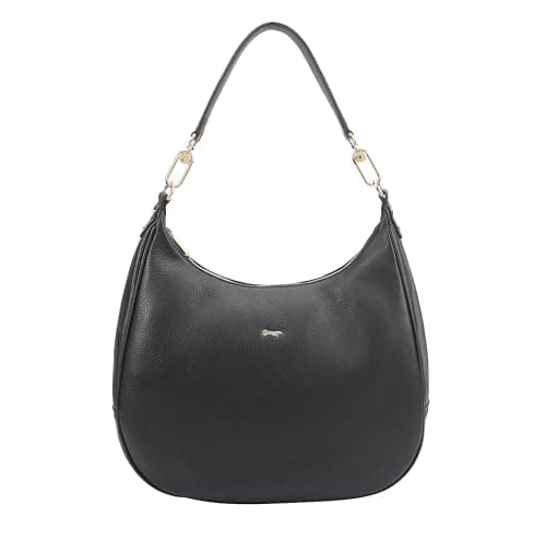 Image of Paul Costelloe Crescent Shaped Leather Tote Shoulder Bag – Ladies Shoulder Handbag, Tote Bag, Ladies Leather Handbag with Spacious interior and 3 elegant colour options, ANANO (JET BLACK)