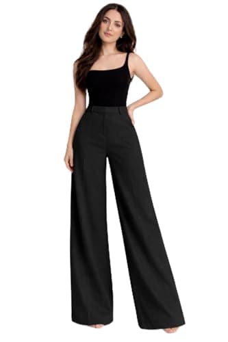 Image of Women’s Bell Bottom Pants Wide Leg Flared Trousers High Waist Stretchy Smart Casual Wear (Black,L25 W8)