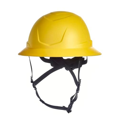 Image of MSA V-Gard 10250595 V-Gard Type 2 Full Brim Safety Helmet with Comfortable Ratchet Suspension and Integrated Chin Strap, Unvented, Standard Medium, Yellow