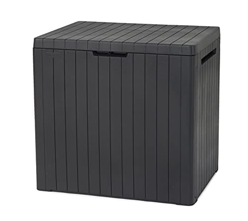 Image of Keter City 113L Outdoor 96% recycled Small Balcony Garden Furniture Storage Box Grey Wood Panel Effect | Fade Free | All Weather Resistant | Safe and Secure | Zero Maintenance | 2 year Warranty