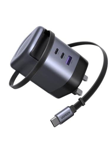 Image of UGREEN 100W USB C Charger Nexode 2C1A with Built-in Retractable Cable(0.75m) GaN Fast Wall Charger Plug UK for MacBook Pro/Air, iPhone 17/Air/17 Pro/16/15, iPad, Galaxy S25/S24, etc