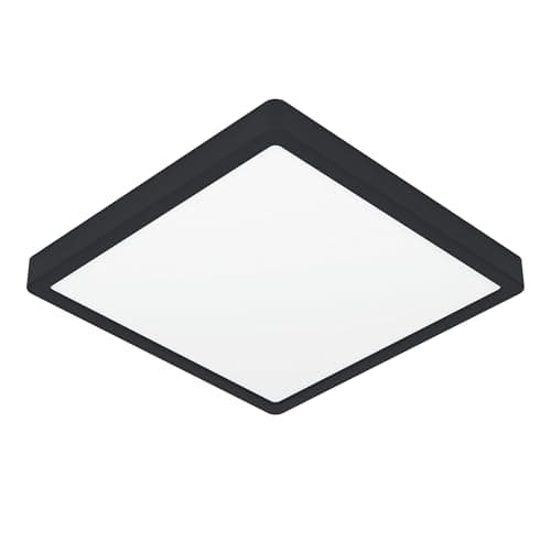 Image of Eglo LED Ceiling Light Fitting Fueva 6, Square Ceiling lamp, Bathroom Lighting, Flush luminaire Made of Plastic in Black and White, Warm White-Cold White, IP44, 29 x 29 cm