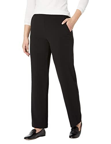 Image of Briggs New York Women's Flat Front Pull On Pant with Slimming Solution, Black, 8 Short