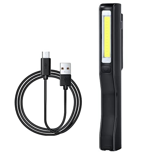 Image of flintronic® LED Torch Inspection Lamp, Work Light, USB Cable Rechargeable Magnetic Clip Pocket COB Flashlight for Household Workshop Automobile Camping Emergency Use, Black