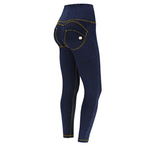 Image of FREDDY Shaping Ankle-Length high-Rise WR.UP® Super Skinny Trousers - Dark Jeans-Yellow Seam - Large