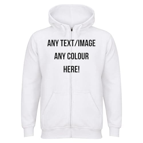 Image of Style It Up Personalised Adults Unisex Mens Ladies Full Zip Hoodies Womens Fleece Sweatshirt Plain Top (WHITE, XS)