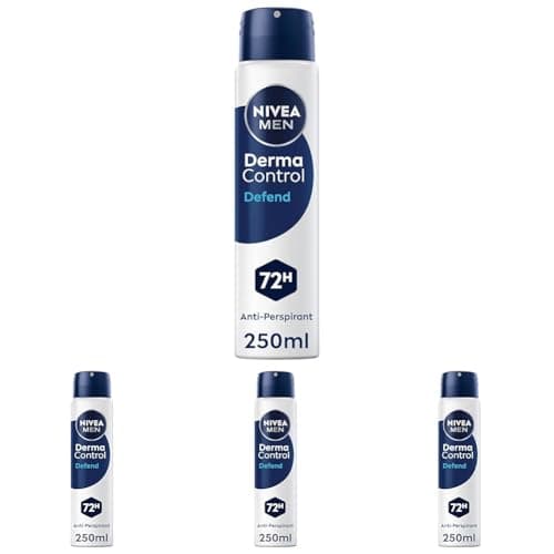 Image of NIVEA MEN Derma Control Defend Spray (250ml), Anti-Perspirant Spray for Defence Against Odour and Staining, 72H Protection Deodorant for Sensitive Skin (Pack of 4)