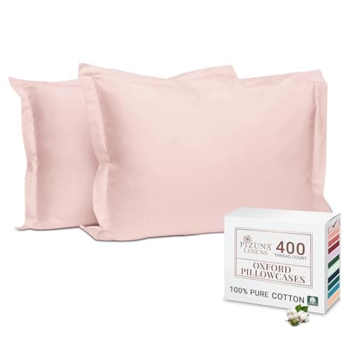 Image of Pizuna 100% Cotton Long Pillow Cases 2 Pack 50x90cm King Size Pillow Covers Light Pink, 400 Thread Count Long Staple Combed Cotton Pillowcases, Luxurious Soft Sateen Large Pillowcases 2 pack