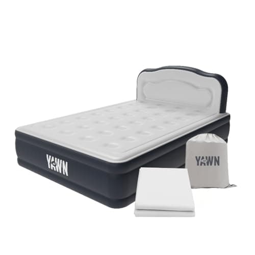 Image of YAWN AIR Deluxe Self-Inflating Airbed with Custom Fitted Sheet Included - Double Size - Great Guest Bed, Camping Mattress - Built-in Pump & Headboard - Available in UK Single, Double & King
