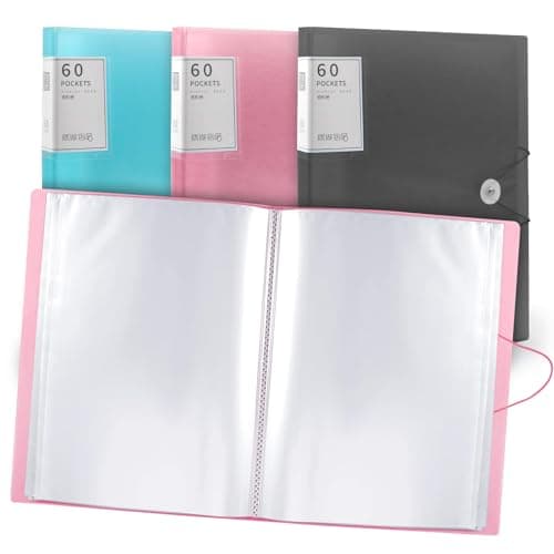 Image of A4 Display Folder,40 Pockets A4 Display Book Folder with Plastic Sleeves and Safety Rope Presentation Folders Document Project for School and Offices (Pink)