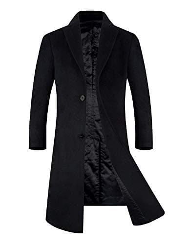 Image of iCKER Mens Wool Coat Long Trench Coat Peacoat Jacket Slim Fit Casual Overcoat Outwear