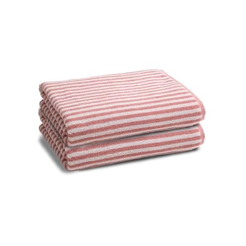 Image of Christy Portobello Stripe Bath Towels | Set of 2 | 100% Combed Cotton | 550GSM | 76cm x 147cm | Quick Dry | Rose Pink