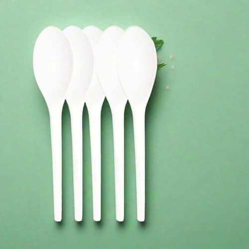 Image of Disposable CPLA Compostable Spoons, White, 6.5 Inch Length, Biodegradable Material, Pack of 50