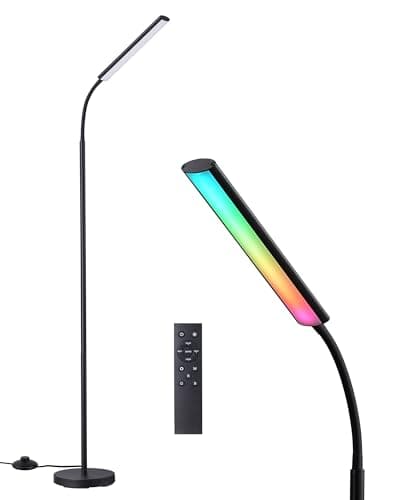 Image of EDISHINE LED Floor Lamp, RGB Mod & 3000K Warm Light with Stepless Dimming, Flexible Gooseneck, Remote Control, Standing Lamp for Living Room, Reading, Bedroom, Black