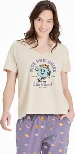 Image of Life is Good - Womens Rise and Shine Coffee Snuggle Up Sleep T-Shirt, Putty White, XXL