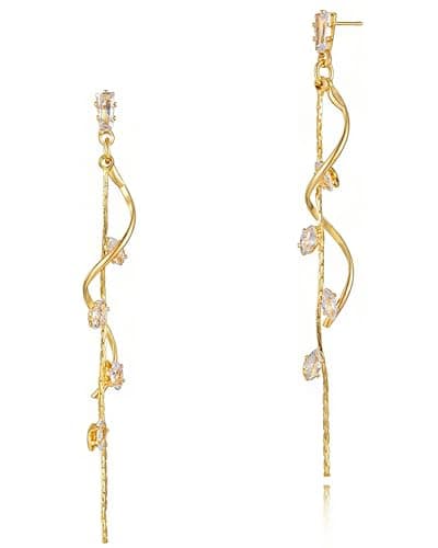 Image of Asdecy Gold Earrings for Women 14K Gold Plated Cubic Zirconia Hypoallergenic Crystal Long Drop Dangle Dangly Earring Dainty Statement CZ Wedding Brides Bridesmaid Jewellery Gifts for Her