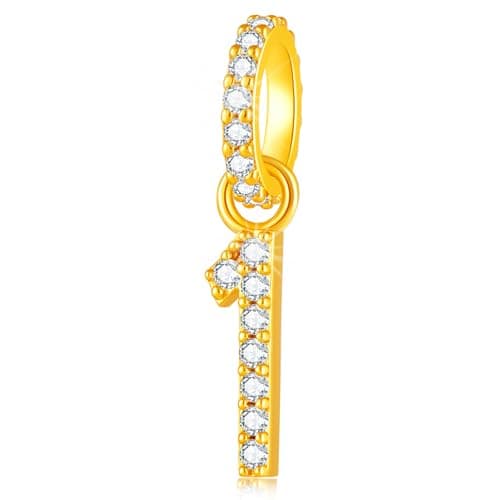 Image of CHAWIN Number 1 Charm Gold Plated 925 Sterling Silver Dangle Charm with Zirconia, Lucky Number Pendant Bead Compatible with Pandora Bracelet & Necklace, Birthday Anniversary Jewelry Gift for Women