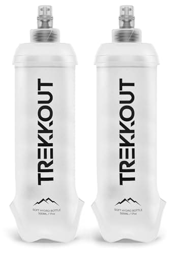 Image of TREKKOUT Collapsible Water Bottle 2-Pack 500ml Soft Flask for Running Vest - Leak-Proof Foldable Hydration Flask for Trail Running, Marathon, Hiking - BPA-Free & Easy Clean