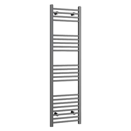 Image of iBathUK Zypher Straight Wall Mounted Heated Towel Rail, 22 Column Steel High Thermal Output Hydronic Central Heating, Round Designer Towel Rail in Matt Anthracite, 1600 × 450mm