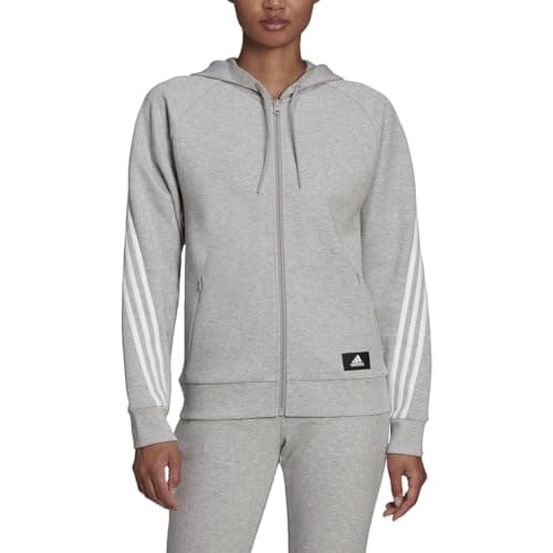 Image of adidas Women's Standard Sportswear Future Icon 3-Stripes Hooded Tracktop, Medium Grey Heather