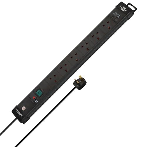 Image of Brennenstuhl Premium-Line Power Strip with 6 sockets and USB C PD 30W and USB A 18W (Made in Germany, Extension Lead with 3m cable and switch, wall-mounted Power Strip) black