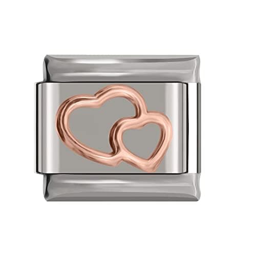 Image of Italian Charms Rose Gold Letter A-Z Charm Link fits all 9mm Bracelet - UK stock (Rose Double Heart)
